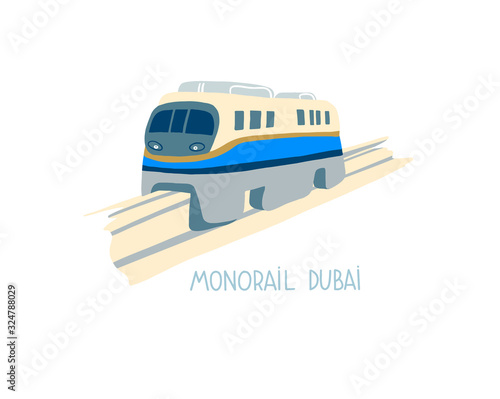 hand drawing of monorail dubai icon, United Arab Emirates