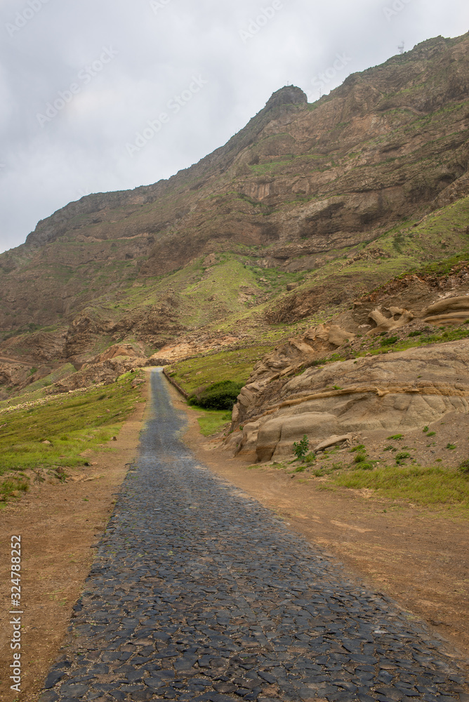 Cobblestone road on the island of Sao Vicente in Cape Verde
