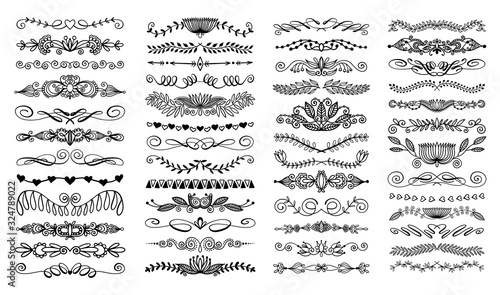 set of 50 doodle sketch drawing divider, wedding card design element or page decoration