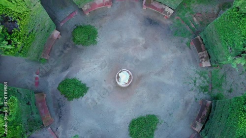 drone video of the romantic plant labyrinth in Barcelona flying high and revealing the whole labyrinth in a birds eye view photo