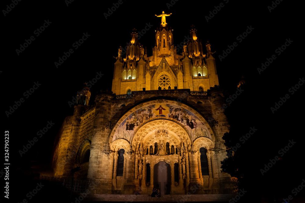 Temple of the Sacred Heart of Jesus at night, Barcelona, ​​Spain