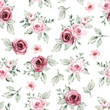 Seamless floral texture, pattern with watercolor flowers roses. Repeating background, fabric, wallpaper, print. Perfectly for wrapping paper, backdrop or border. 