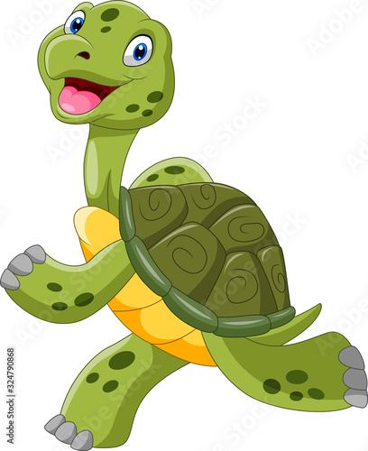 Cute cartoon turtle is running