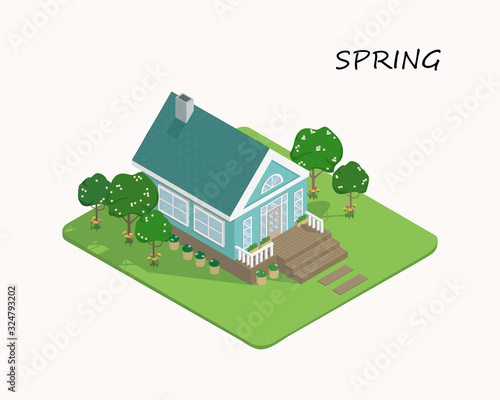Isometric image of a private house.