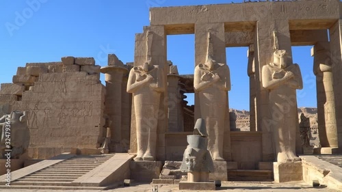 The Ramesseum is the memorial temple or mortuary temple of Pharaoh Ramesses II. It is located in the Theban necropolis in Upper Egypt, across the River Nile from the modern city of Luxor. Egypt.