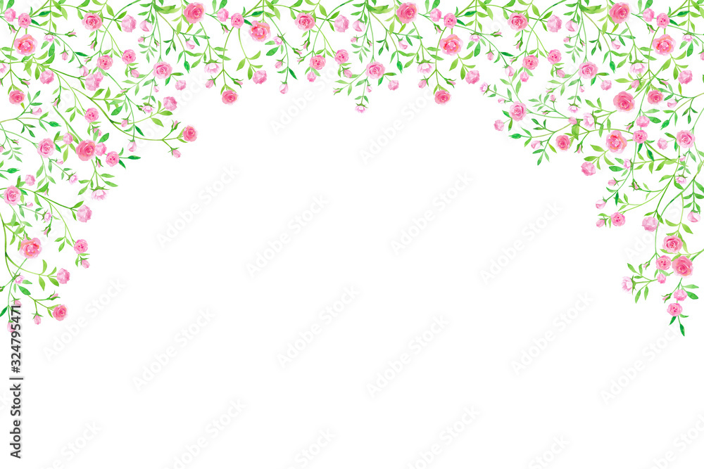 小さい薔薇のアーチ型装飾フレーム 水彩イラスト Stock Illustration Adobe Stock