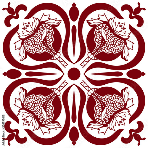Vector seamless pattern with pomegranates. Floral pattern for cushion, pillow, bandanna, silk kerchief or shawl fabric print. Texture for clothes, bedclothes