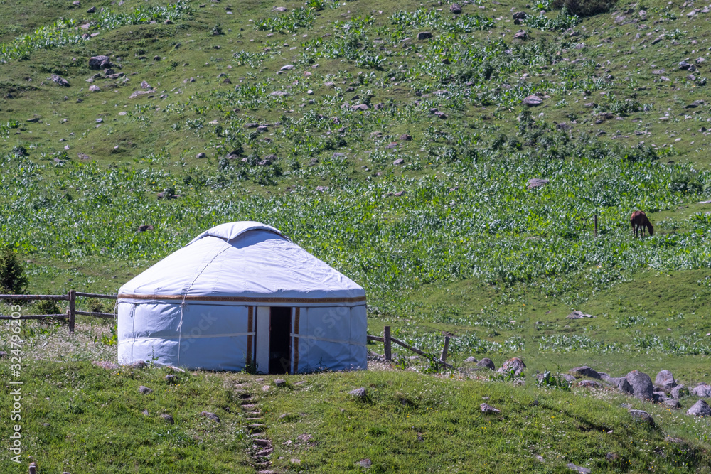 Kyrgyz yurt in the mountains, Altyn-arashan, Kyrgyzstan.