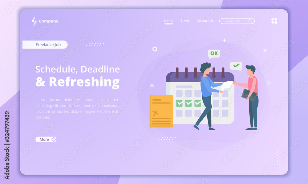 Schedule, deadline and refreshing for freelancer concept on landing page template Schedule, deadline and refreshing for freelancer concept on landing page template