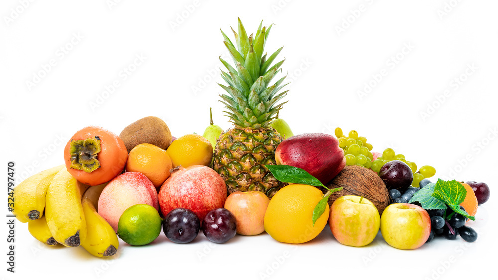 Mix of Fresh Organic Fruits isolated on white background Mix of Fresh Organic Fruits isolated on white background