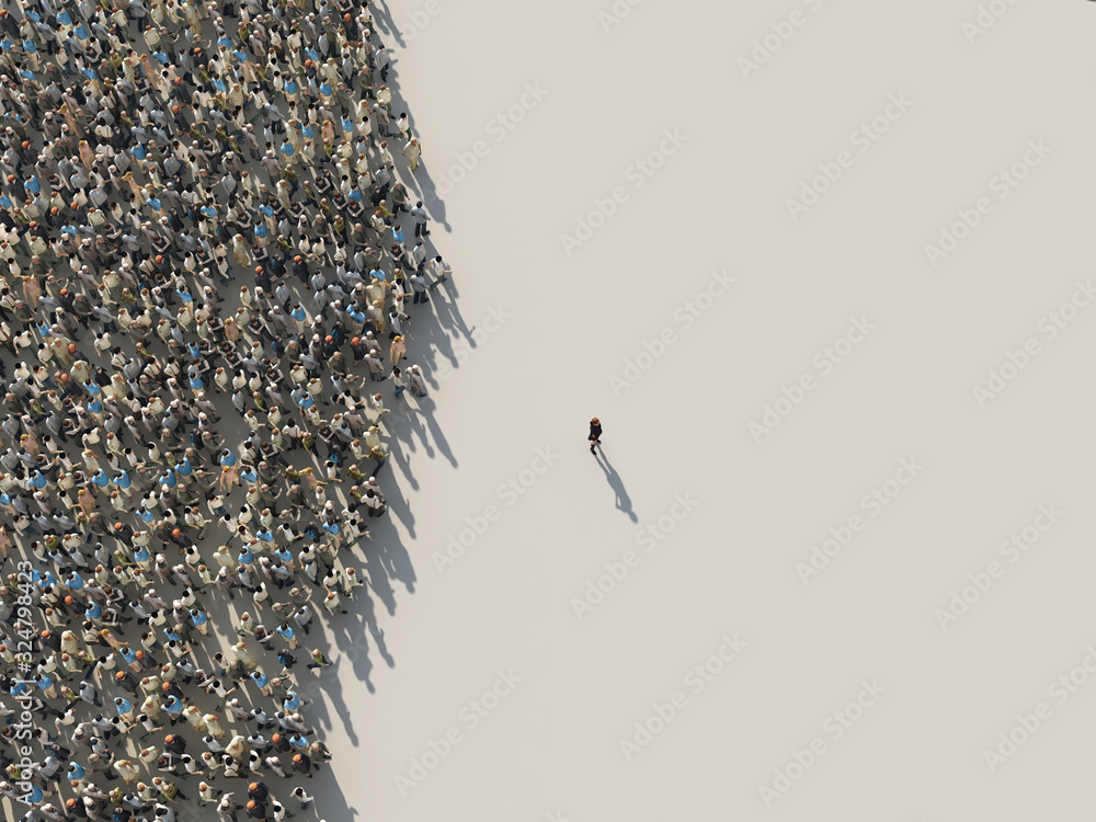 crowd and leader, top view - obrazy, fototapety, plakaty 