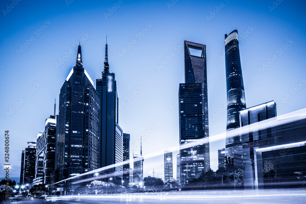 Fototapeta premium Velocity effect of Lujiazui city night in Shanghai..