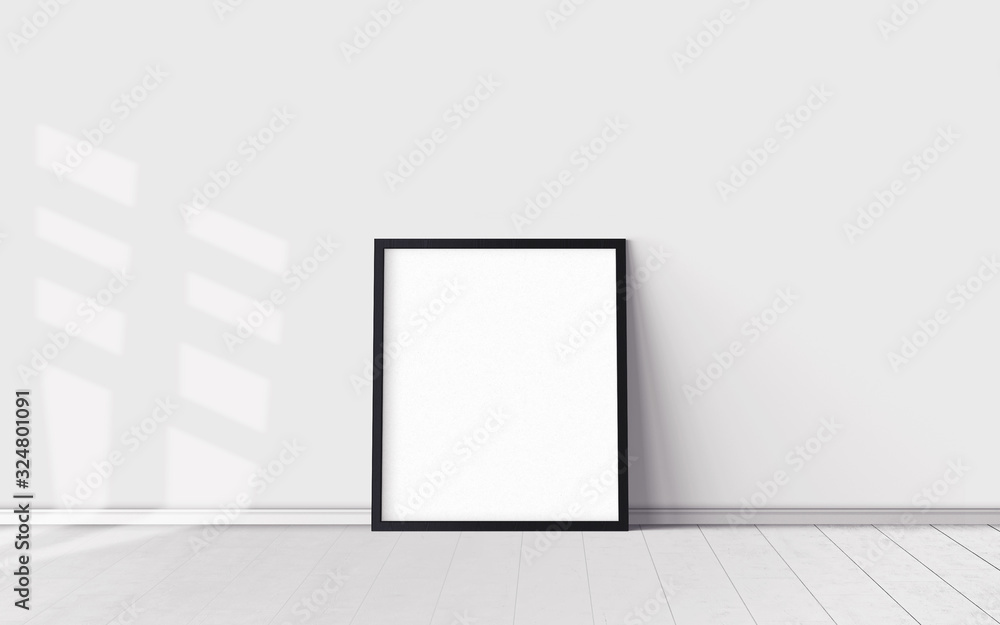 White poster on floor with blank frame mockup for you design. Layout mockup good use for your design preview. White poster on floor with blank frame mockup for you design. Layout mockup good use for your design preview.