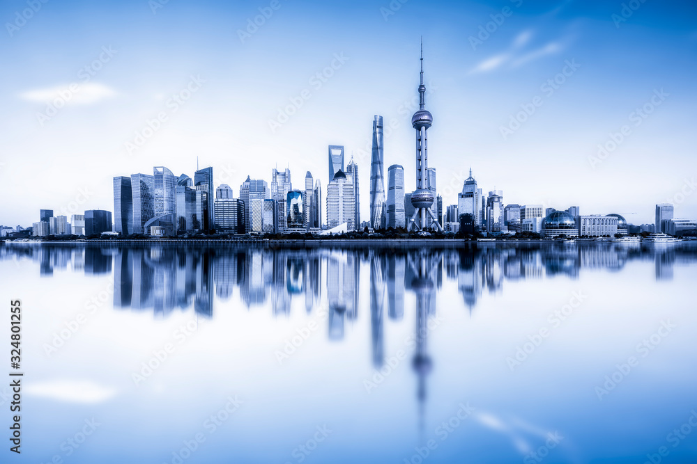 Panoramic view of the skyline of urban architectural landscape in Lujiazui, Shanghai.. Panoramic view of the skyline of urban architectural landscape in Lujiazui, Shanghai..