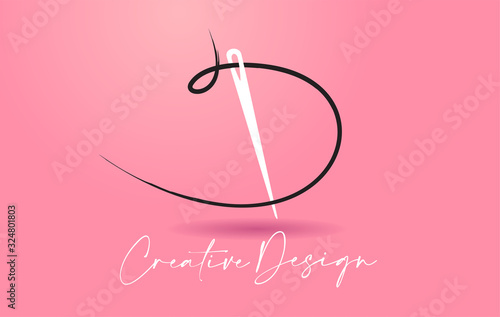 D Letter Logo with Needle and Thread Creative Design Concept Vector