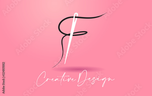 F Letter Logo with Needle and Thread Creative Design Concept Vector