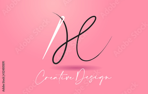 H Letter Logo with Needle and Thread Creative Design Concept Vector