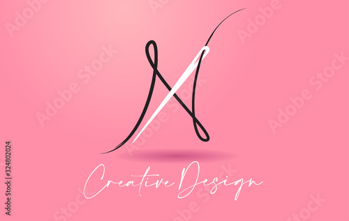 N Letter Logo with Needle and Thread Creative Design Concept Vector
