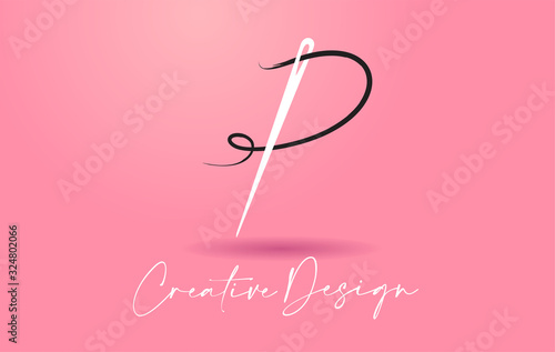 P Letter Logo with Needle and Thread Creative Design Concept Vector