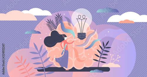 Creative abstract brainstorming concept, flat tiny person vector illustration