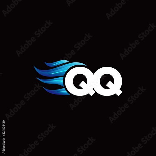 QQ monogram logo with blue fire style design template