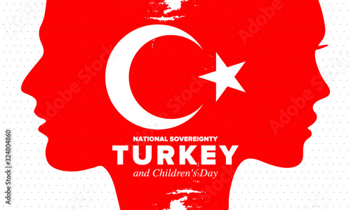 National Sovereignty and Children’s Day in Turkey. National holiday, celebrated annual in April 23. Turkish flag. Patriotic sign and elements. Poster, card, banner and background. Vector illustration