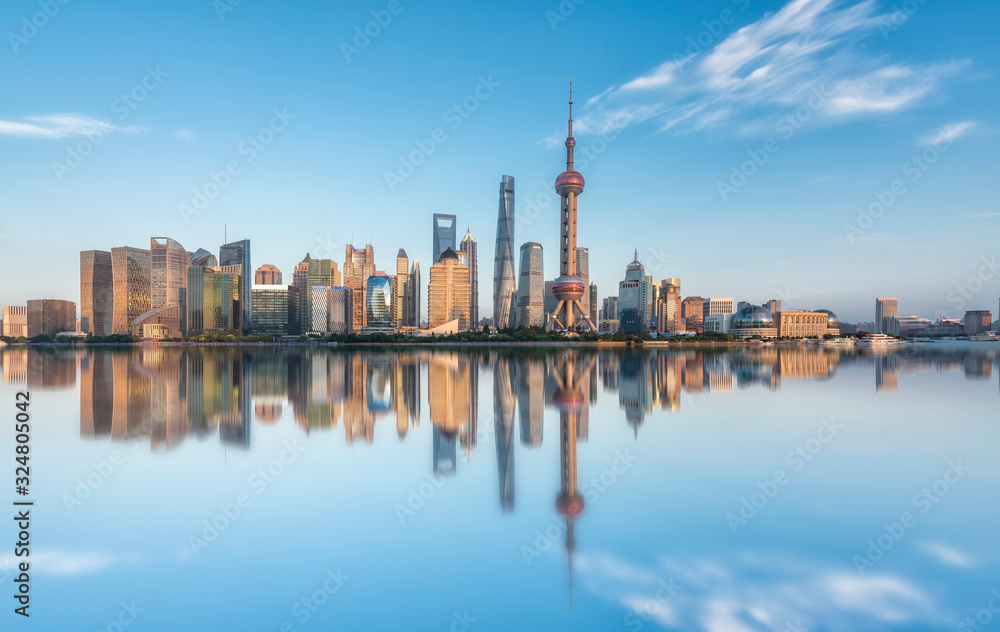 Panoramic view of the skyline of urban architectural landscape in Lujiazui, Shanghai..
