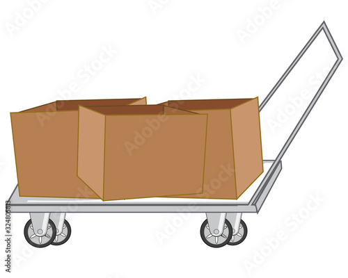 Vector illustration empty cardboard box on pushcart