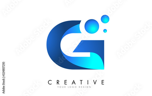 G Letter Logo Design with 3D and Ribbon Effect and Dots.