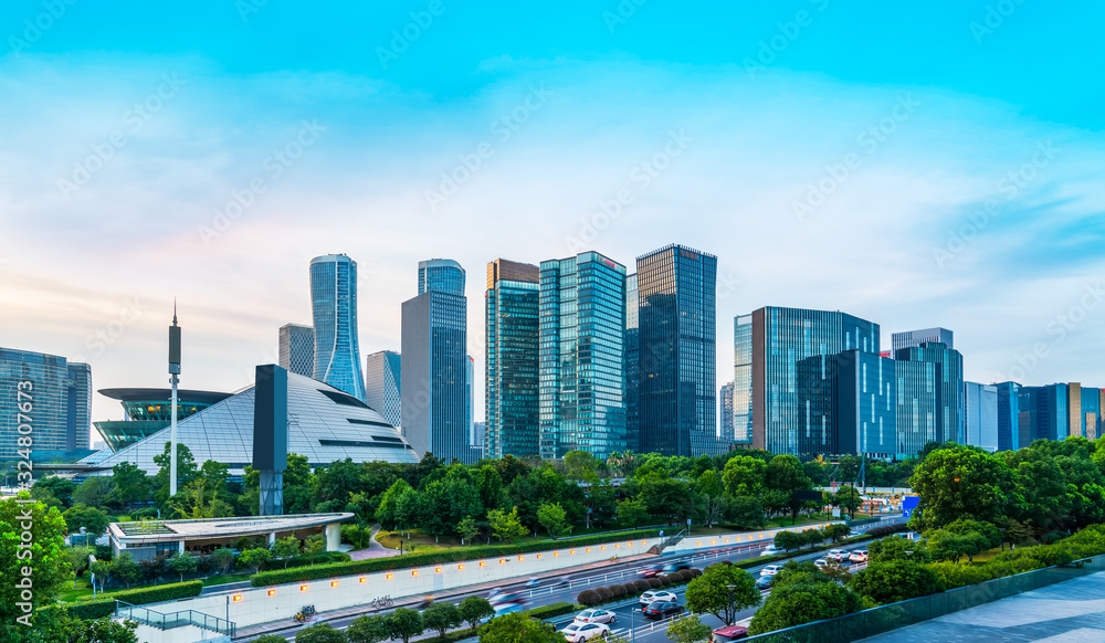 Obraz premium Hangzhou Financial District Plaza and building landscape skyline..