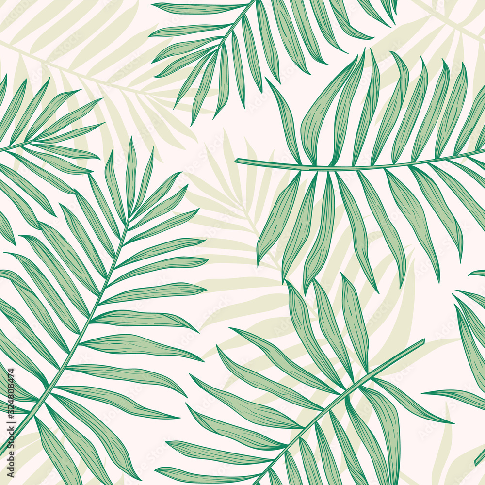 Tropical seamless pattern with palm leaves. Modern abstract design
