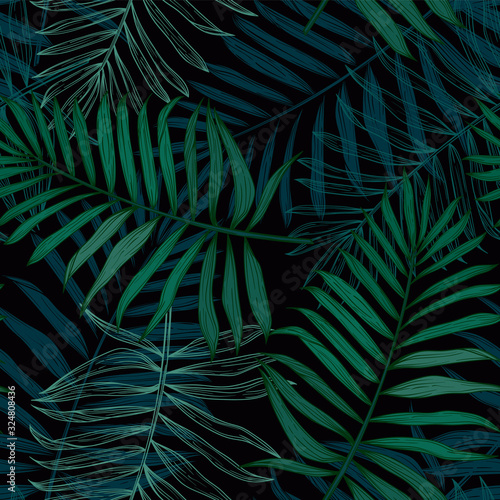 Tropical seamless pattern with palm leaves. Modern abstract design