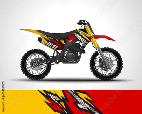 Racing motorcycle wrap decal and vinyl sticker design. Concept graphic abstract background for wrapping vehicles, motorsports, Sportbikes, motocross, supermoto and livery. Vector illustration.