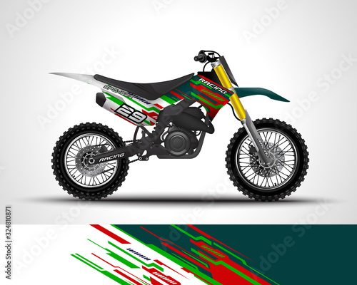 Racing motorcycle wrap decal and vinyl sticker design. Concept graphic abstract background for wrapping vehicles, motorsports, Sportbikes, motocross, supermoto and livery. Vector illustration.