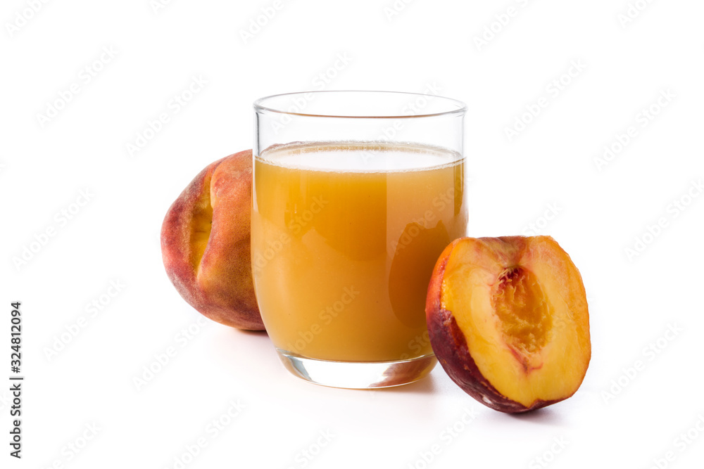 Peach juice in glass isolated on white background Peach juice in glass isolated on white background