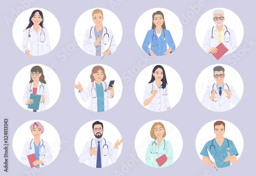 Medical Workers Male and Female Characters Avatar Set.