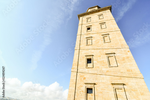 tower of building, photo as a background , in a coruna north spain, galicia, spain, europe , tower of hercules lighthouse
