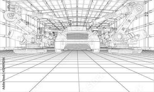 Assembly of motor vehicle. Vector