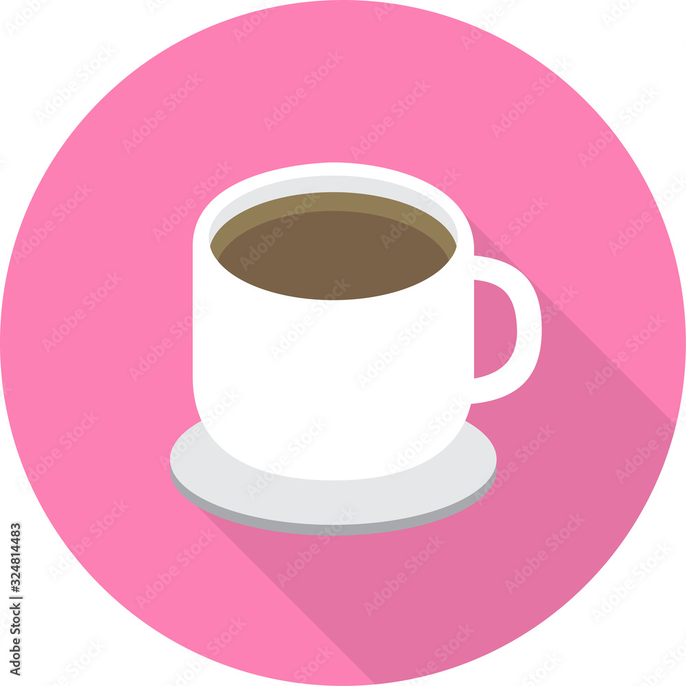 vector flat icon coffee looks like coffee in a white cup isolated on a pink background and has a long shadow. It helps to be alert. vector flat icon coffee looks like coffee in a white cup isolated on a pink background and has a long shadow. It helps to be alert.