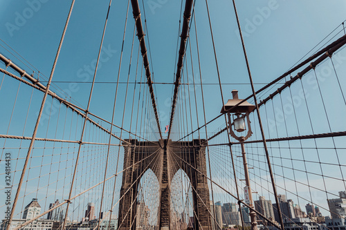 BROOKLYN BRIDGE ARCHITECTURAL VIEW WITH BLUE SKY