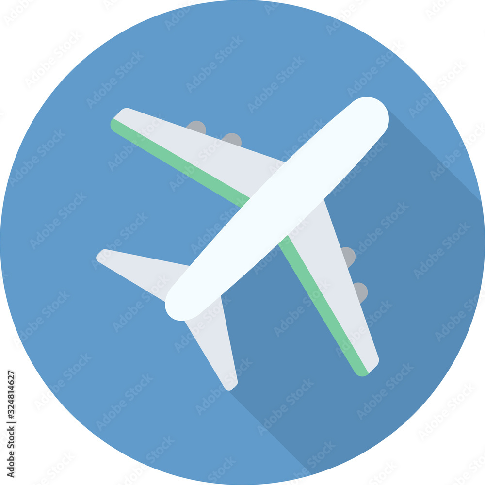 Vector flat Airliner icon isolated on a blue background and has shadow. Used for traveling internationally and domestically which is used by business people, travelers and tourists. Vector flat Airliner icon isolated on a blue background and has shadow. Used for traveling internationally and domestically which is used by business people, travelers and tourists.