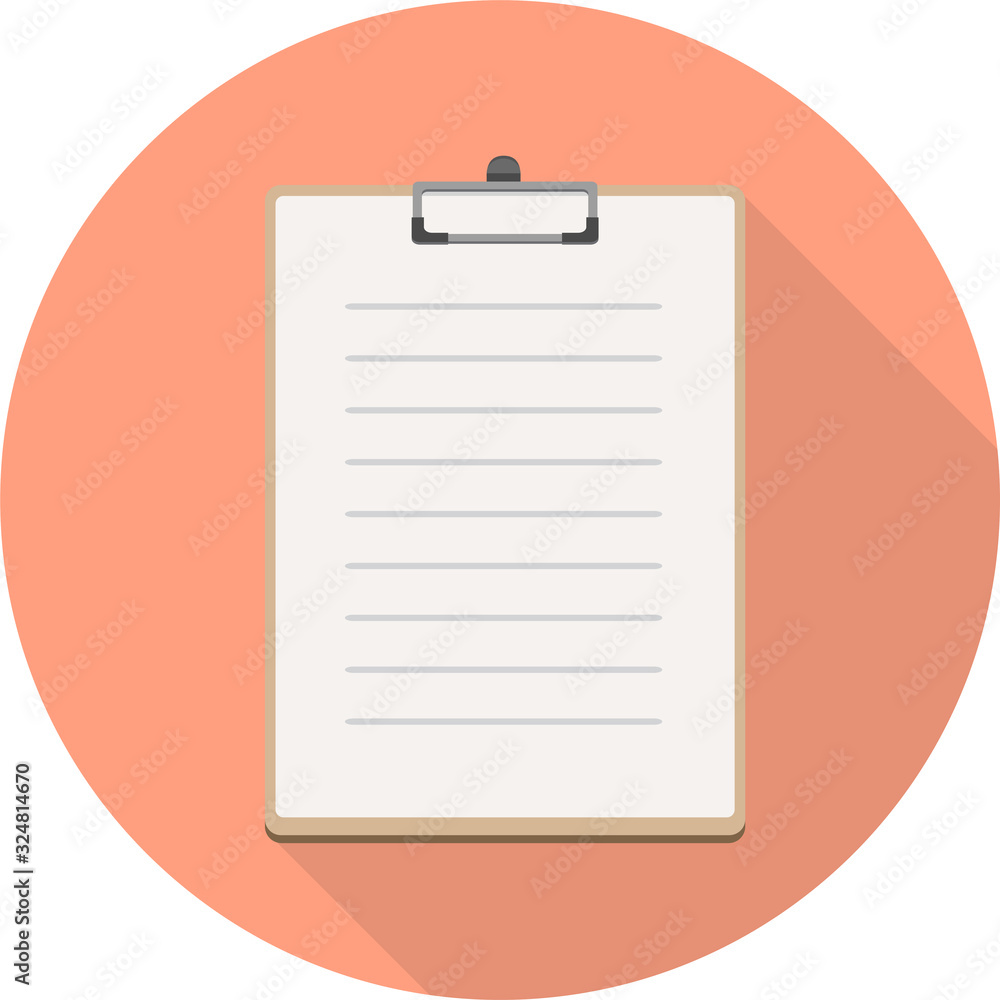 Vector flat Paper Holder icon. isolated on orange background and has shadow. Used for supporting paper to write which is suitable for business people, students, public relations, accountants. Vector flat Paper Holder icon. isolated on orange background and has shadow. Used for supporting paper to write which is suitable for business people, students, public relations, accountants.