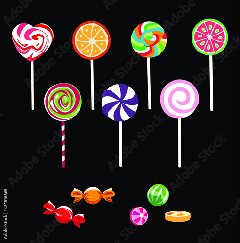 Set of candies and colored lollipops