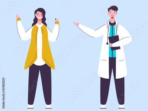 Doctor Man holding Notepad with Presenting Woman Best Medicine.