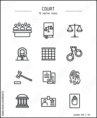 Vector images on theme court, judge and innocent defendant in prison