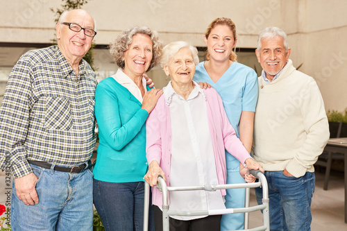 Group seniors as friends in nursing home