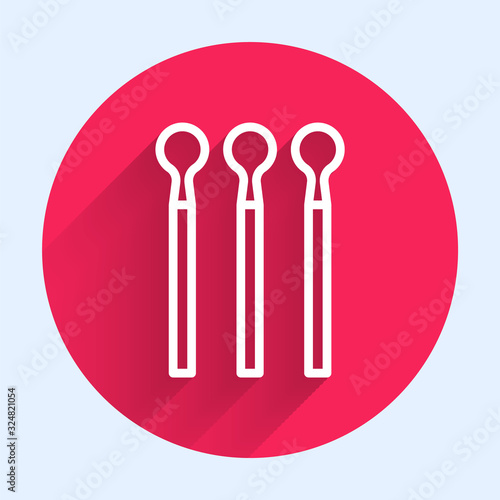 White line Matches icon isolated with long shadow. Red circle button. Vector Illustration