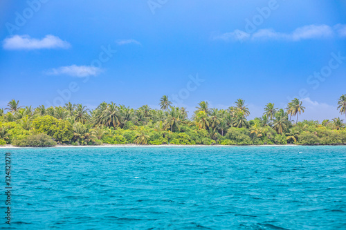 Exotic landscape of tropical island beach with perfect sky