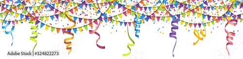 seamless colored garlands, confetti and streamers background