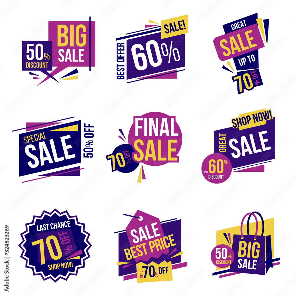 Set of Sale Discount Styled origami Banners, Labels, Tags, Emblems Set of Sale Discount Styled origami Banners, Labels, Tags, Emblems